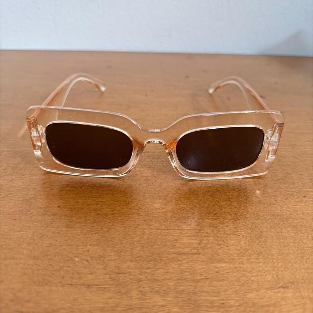 Y2K clear peach rectangle sunglasses